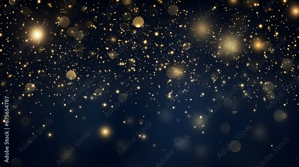 Golden bokeh light particles background. Defocused.