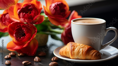 coffee and croissant HD 8K wallpaper Stock Photographic Image 