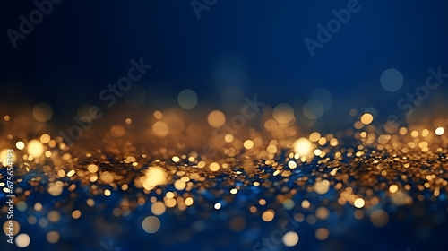Golden bokeh light particles background. Defocused. photo
