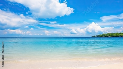 Tropical beach and blue sky with white clouds © Meow Creations