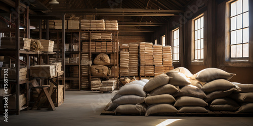 The warehouse is a temporary stop for the bulk bags, their contents a mystery wrapped in woven fabric photo
