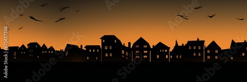 illustration of the night sky in an european city. Cartoon town. Travel concept illustration. panoramic