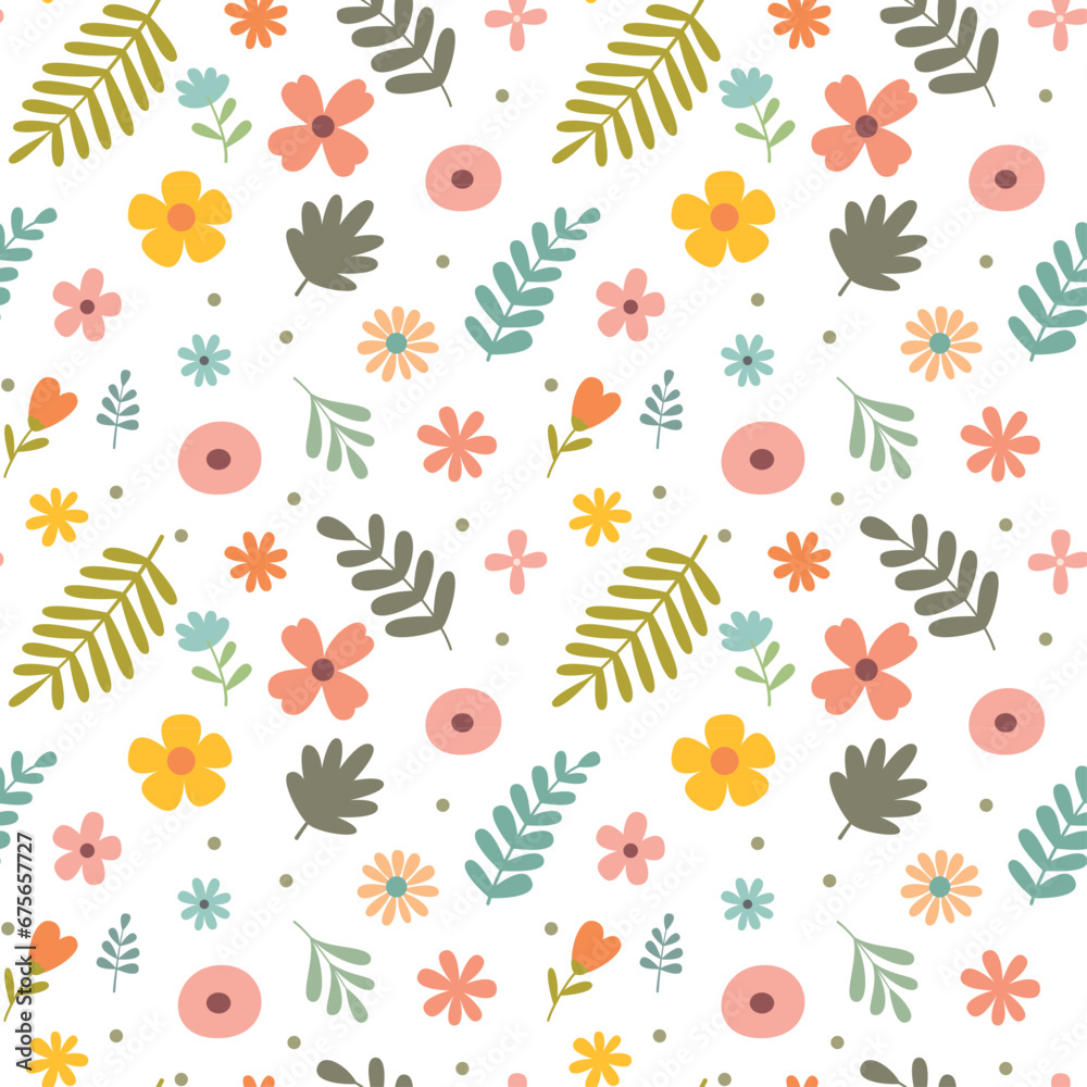 Obraz premium Retro spring floral flower pattern seamless repeat vector colourful