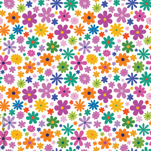 Retro spring floral flower pattern seamless repeat vector colourful