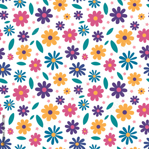 Retro spring floral flower pattern seamless repeat vector colourful