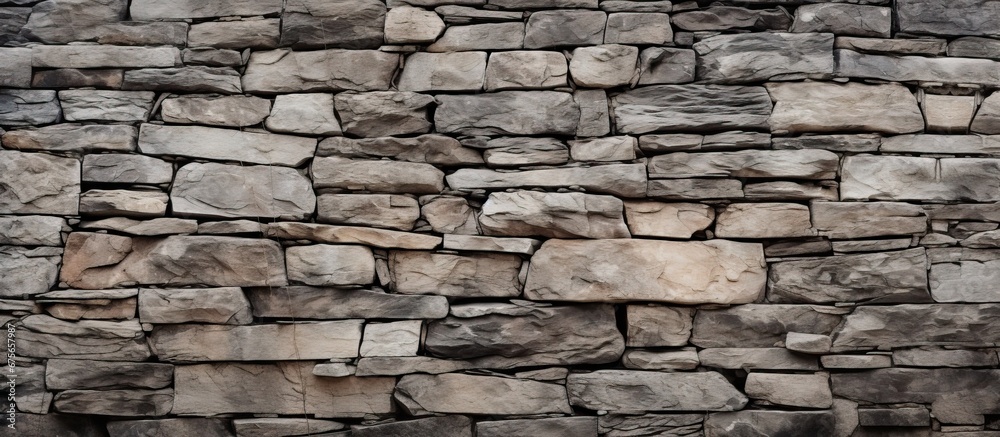 The old stone wall with its natural rock structure lends a unique and timeless appeal to the background of the abstract pattern while showcasing the design inspired by nature and textures fo