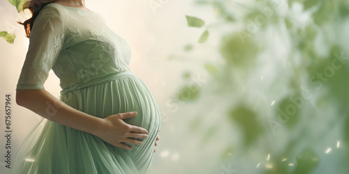 The woman carries new life with a grace that glows, her pregnancy adding to her beauty