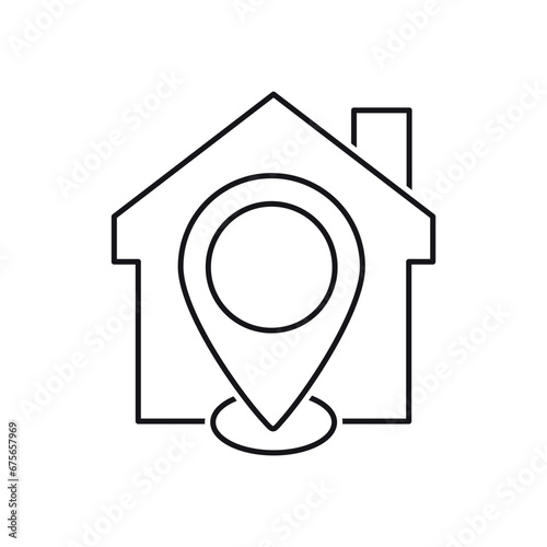 Location of the building, office, institution. Vector linear illustration icon isolated on white background.