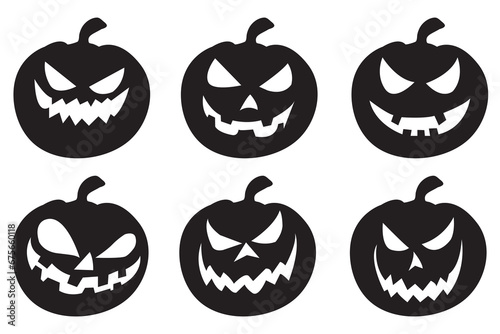 Halloween scary pumpkin vector collection, a Set of Halloween pumpkin illustration, Flat style vector spooky creepy pumpkin Bundle