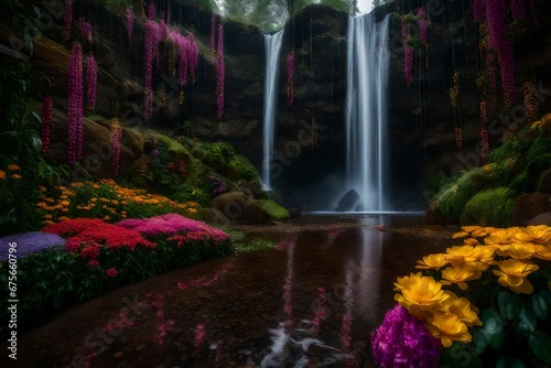 Rain of flowers, waterfall of flowers in the interior 