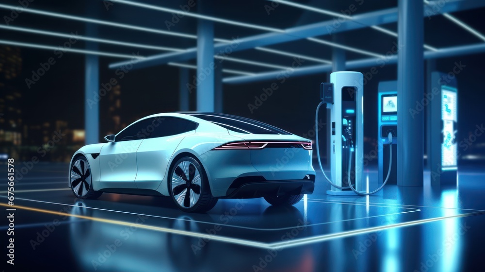 Ev charging station, green energy power, ev charging station in green with cloudy sky in the style of retro-futuristic. Ev charging station, green energy power, ev charging station in green with cloudy sky in the style of retro-futuristic.