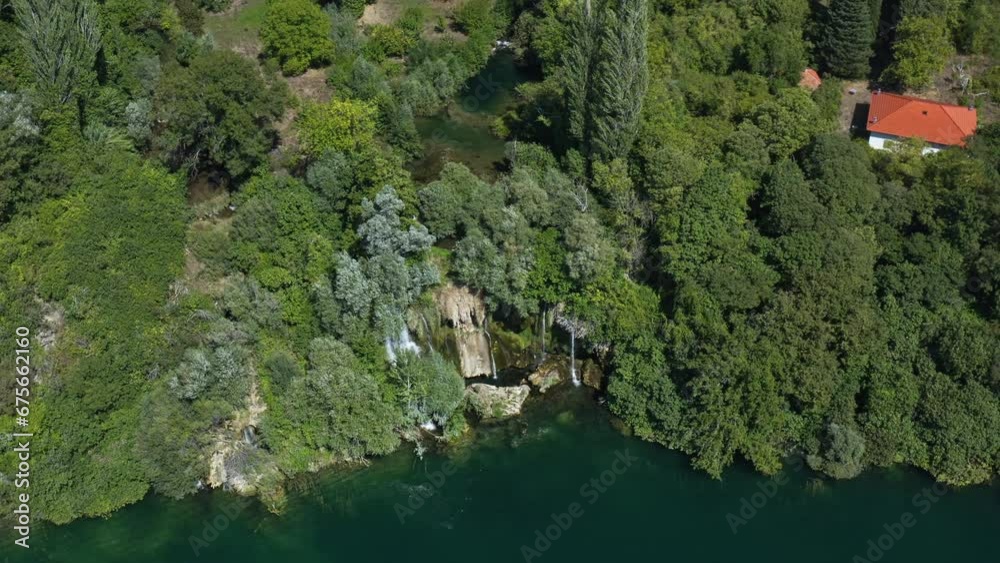 Scenic Roski Waterfall In Krka National Park In Croatia - aerial drone shot Scenic Roski Waterfall In Krka National Park In Croatia - aerial drone shot