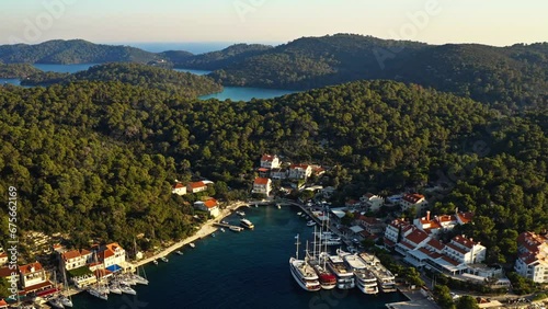 Pomena Village At Mljet National Park In Croatia - aerial drone shot photo