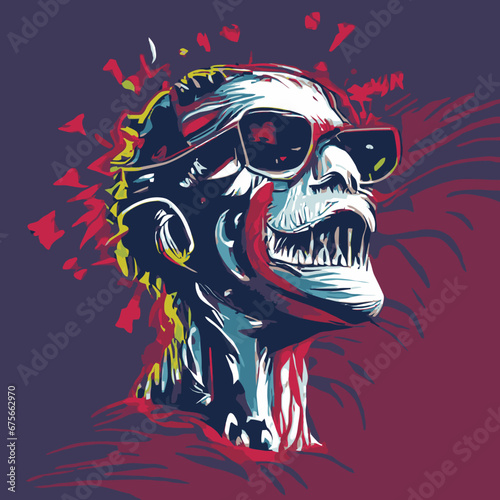 A cartoon of a zombie wearing sunglasses design for use in design and print poster canvas