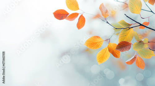 Autumn trees with leaves on light background
