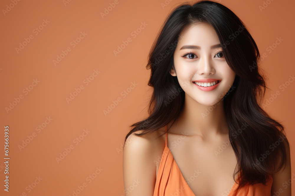 Woman in orange dress striking pose for photograph. This versatile image can be used for various purposes. Woman in orange dress striking pose for photograph. This versatile image can be used for various purposes.