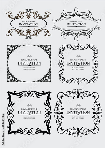 Set of black decorative frames. Can be used as invitation card.