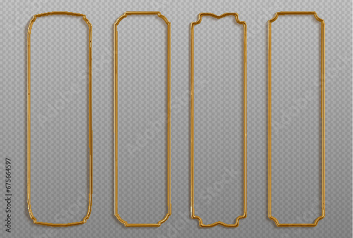 Set of realistic golden metal frames. 3d golden geometric banners - decoration elements for greeting card, cover, poster or invitation. Vector illustration.