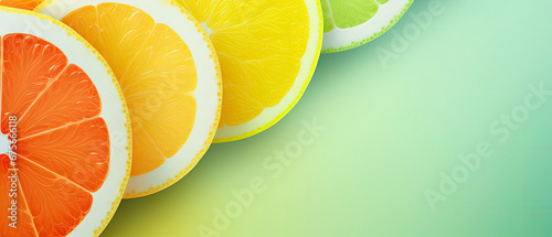 Citrus Slices on Soft Green Gradient Background - Health and Nutrition Concept