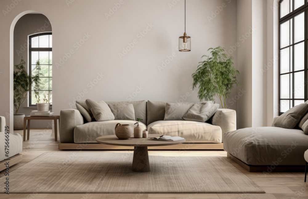 Fototapeta premium Luxurious living room area composition in rustic style