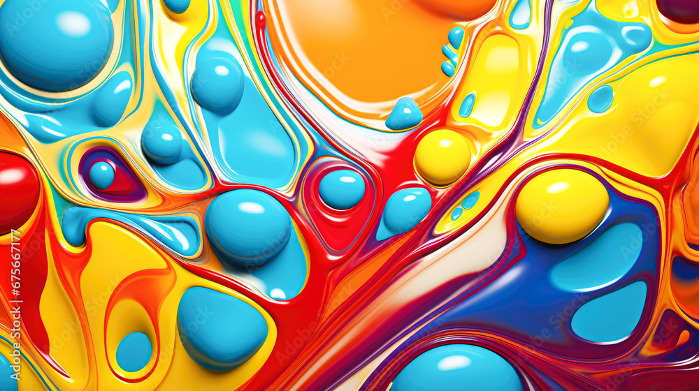 abstract colorful background with oil drops in water, close-up