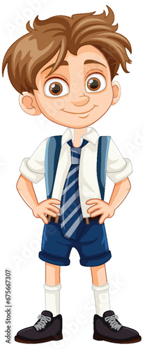 Adorable Cartoon Boy Wearing a Uniform