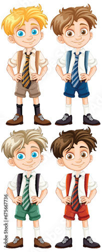 Four Cute Boys in School Uniform