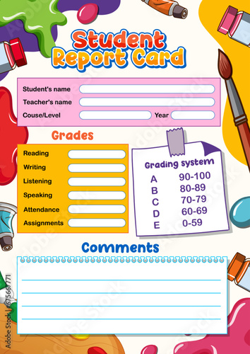Colorful Cartoon Style Teacher Template for Student Report Card