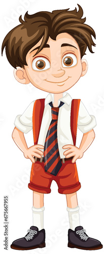 Adorable Cartoon Boy Student in School Uniform
