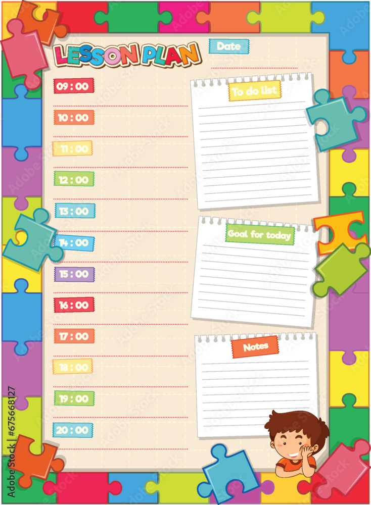 Colorful Puzzle Theme Lined Notepad with Hourly Daily Plan