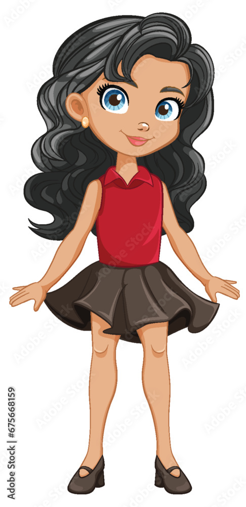 Smiling Cartoon Character: Cute Girl in Mini Skirt