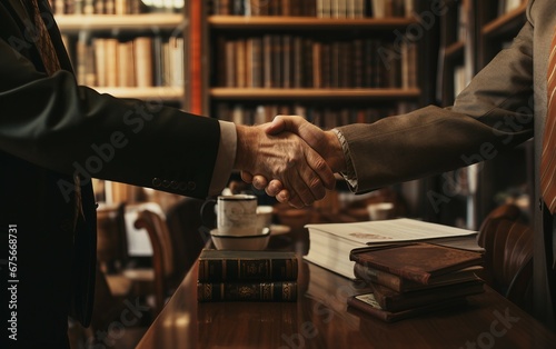Literary Handshake Scene At Book Shop