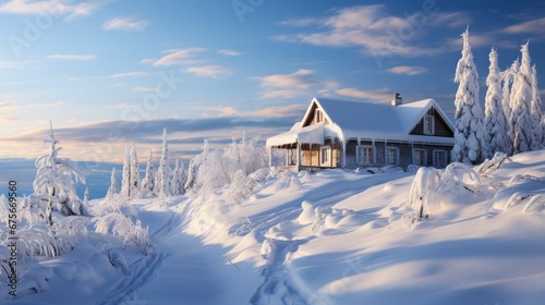 Beautiful Winter Landscape Wooden Hut Snow, Gradient Color Background, Background Images , Hd Wallpapers