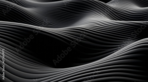 Abstract futuristic dark black background with wave design Realistic 3D wallpaper with luxury flowing lines. Elegant backdrop for poster, websites, brochures, banners, apps, etc.