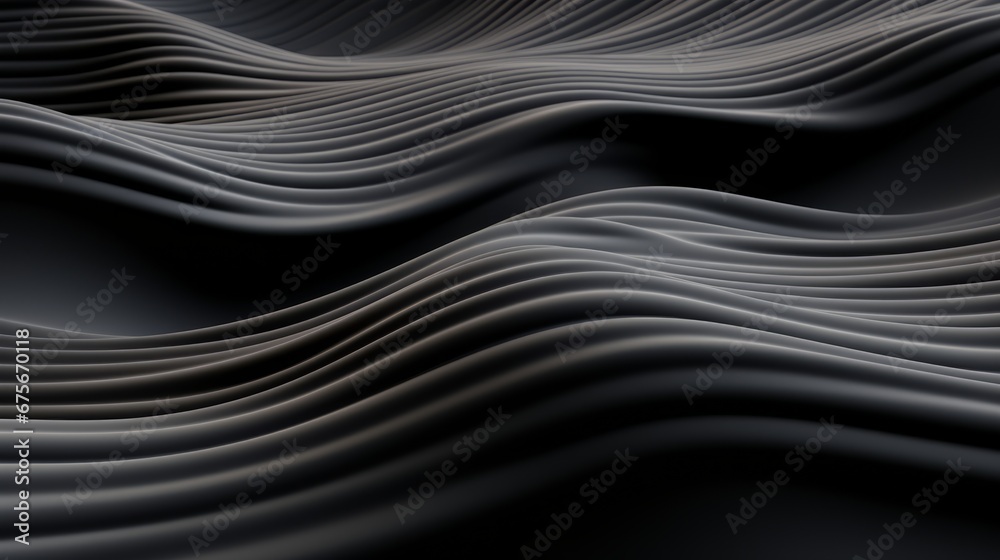 Abstract futuristic dark black background with wave design Realistic 3D wallpaper with luxury flowing lines. Elegant backdrop for poster, websites, brochures, banners, apps, etc.