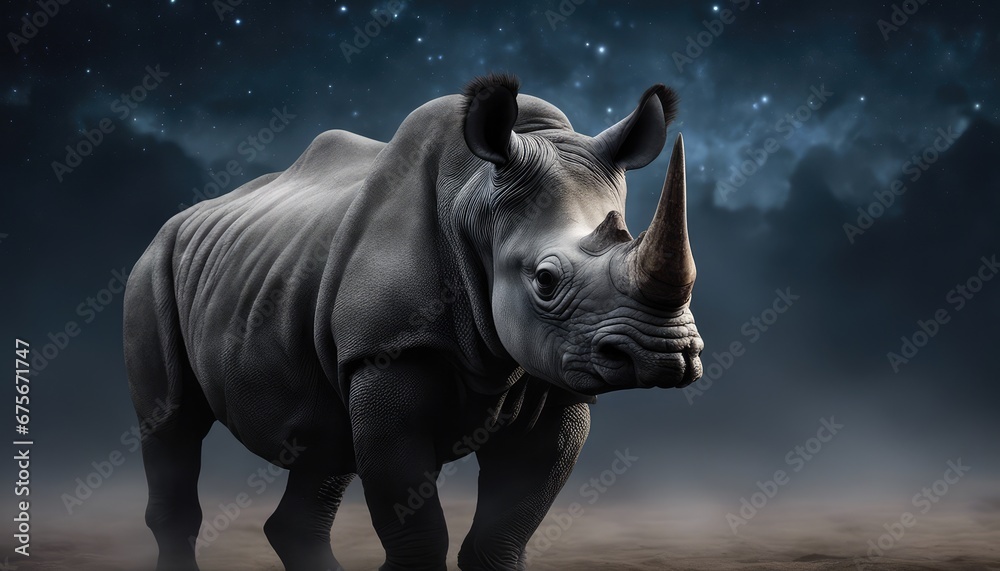 Obraz premium A solitary black rhinoceros under the night sky
