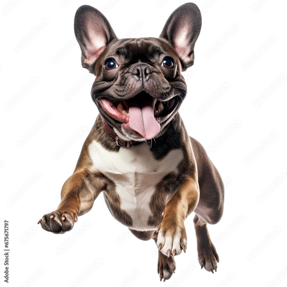 jumping French Bulldog dog cut out transparent isolated on white background ,PNG file