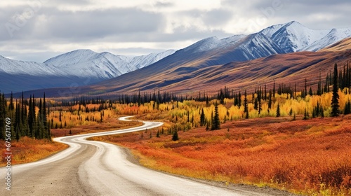 The autumn colours ignite the landscape in colour along the dempster highway, yukon. an amazing, beautiful place any time of year but it takes on a different feel in autumn, yukon, canada