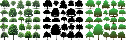 Silhouettes of Pine Trees set, Tree and Firs against a White Background. Forest Shapes and Templates for Nature-Themed Vector Designs. © Squtye