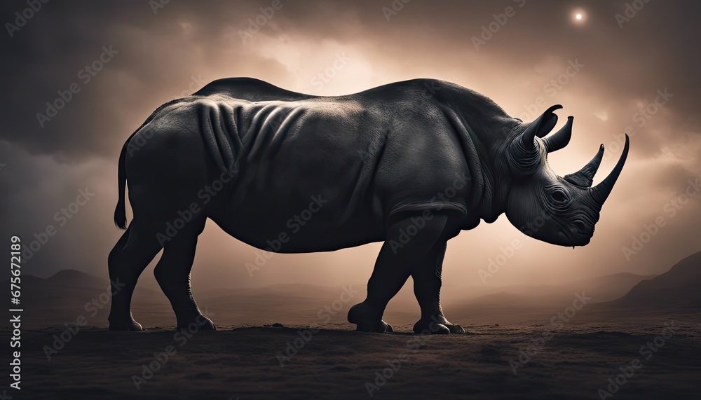 Fototapeta premium A solitary black rhinoceros under the night sky