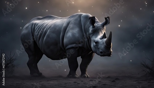 A solitary black rhinoceros under the night sky © Reha