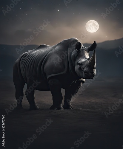A solitary black rhinoceros under the night sky © Reha