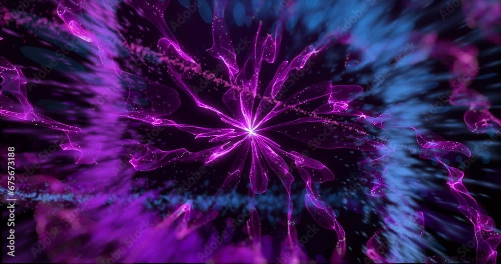 Animation of purple light trails and spots on black background Animation of purple light trails and spots on black background