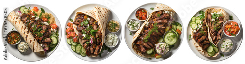 top view of plates with beef and lamb gyro wrap
