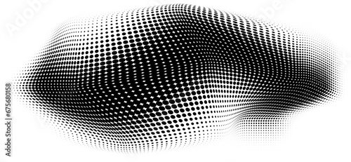 Abstract halfton texture in black and white. A chaotic dance of dots. Monochrome background