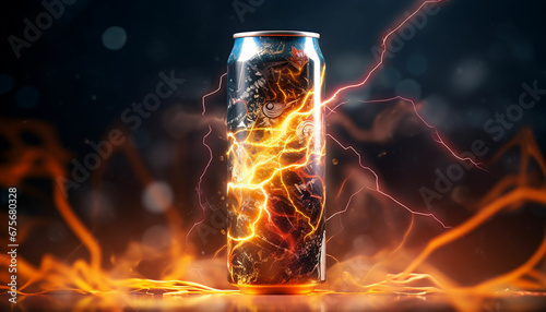 a can of energy drink with lightning photo