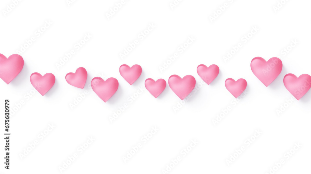 Light pink hearts ascending softly against a clean white backdrop, symbolizing gentle love