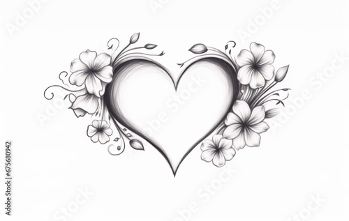 Graceful black and white heart adorned with floral details  creating a classic and timeless symbol of love suitable for elegant invitations and romantic themed projects