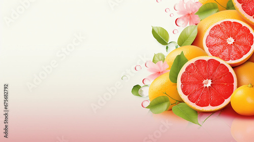 Summer background concept sliced orange, grapefruit, lemon, lime, mint on pink background