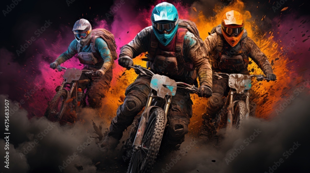 Front View Group Mountain Bikers Riding, Ultra Bright Colors, Background Images , Hd Wallpapers